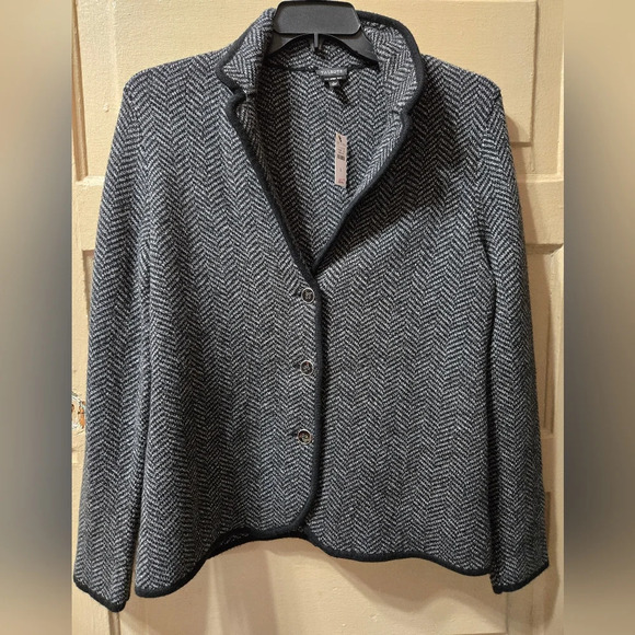 Talbots 100% Merino Wool Herringbone Sweater  Button Up Blazer NWT - Picture 1 of 6